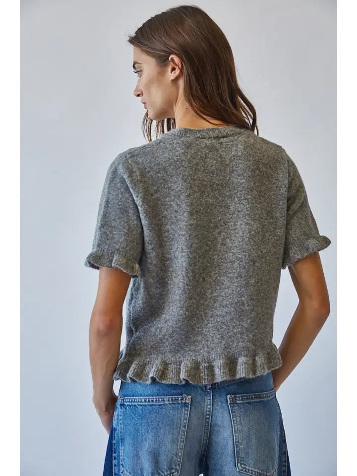 Paris Ruffle Sweater Top - Grey