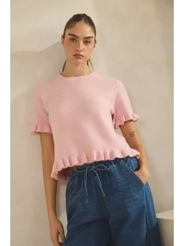 Paris Ruffle Sweater Top - Pink