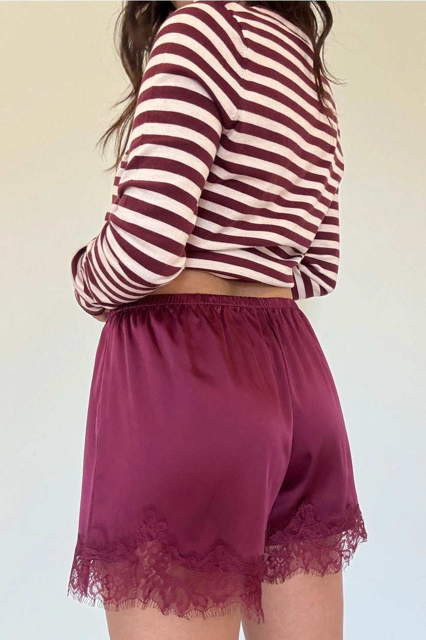 Merlot Satin Lace Shorts