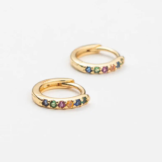 18k Multi-Colored Crystal Huggie Earrings