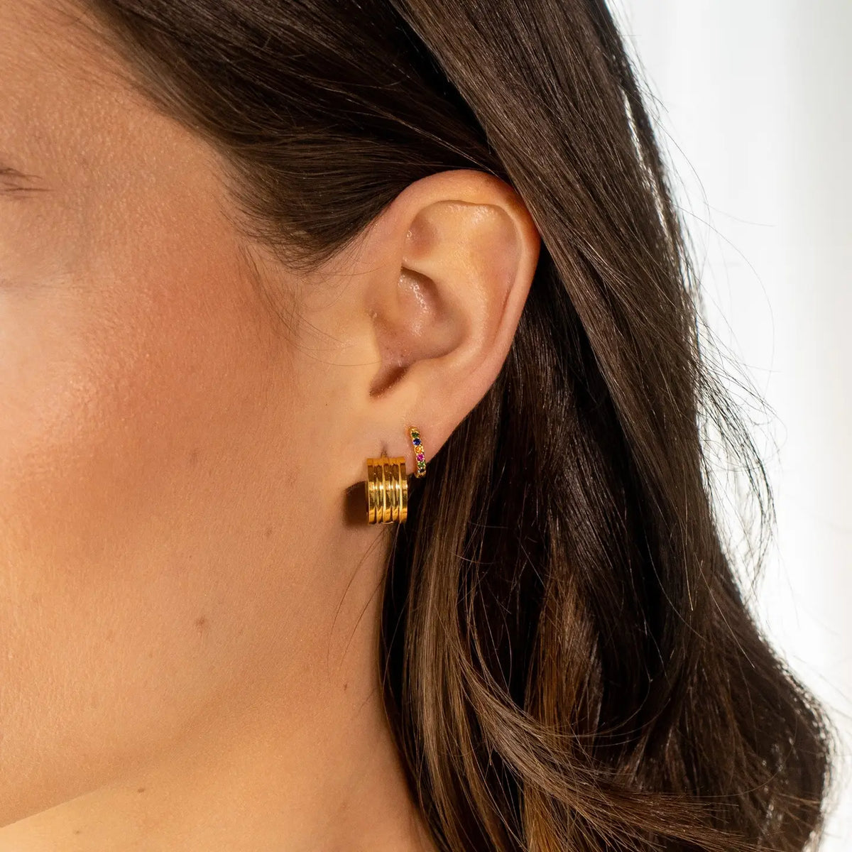 18k Multi-Colored Crystal Huggie Earrings