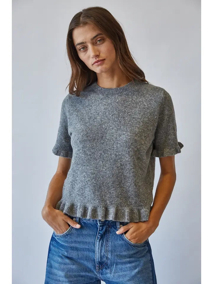 Paris Ruffle Sweater Top - Grey
