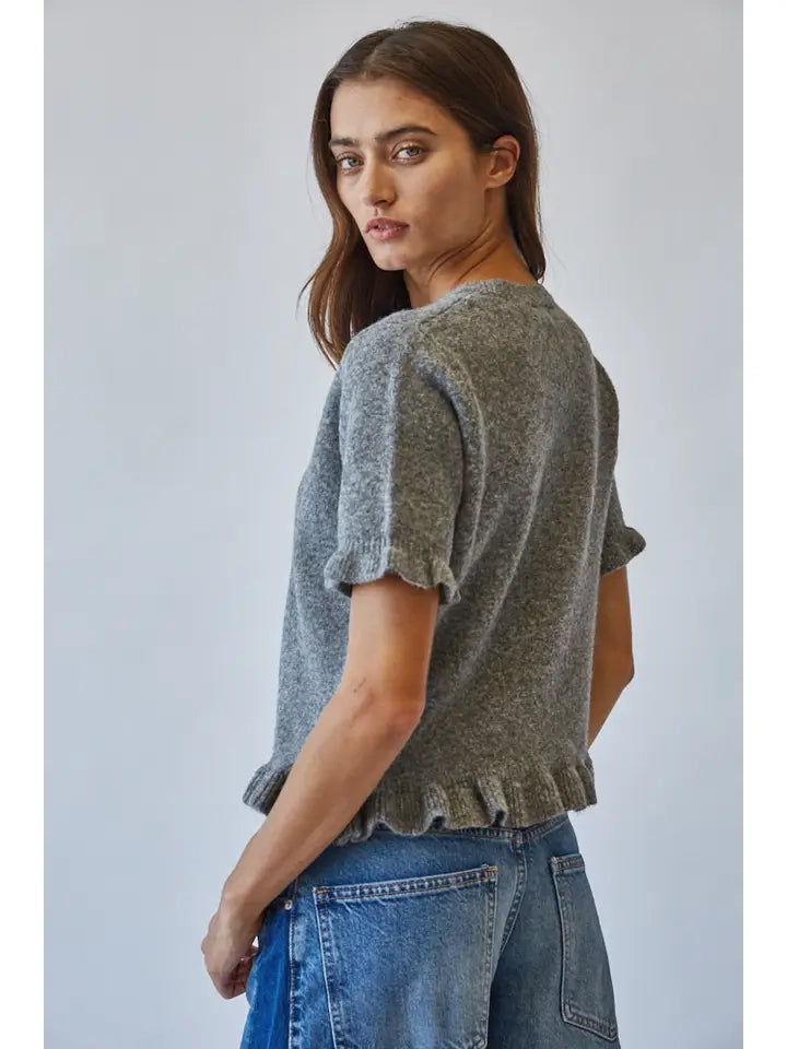 Paris Ruffle Sweater Top - Grey