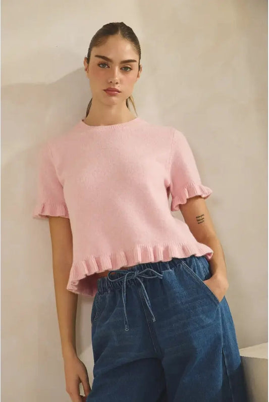 Paris Ruffle Sweater Top - Pink