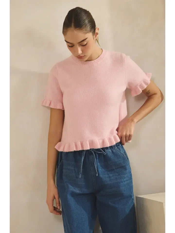 Paris Ruffle Sweater Top - Pink