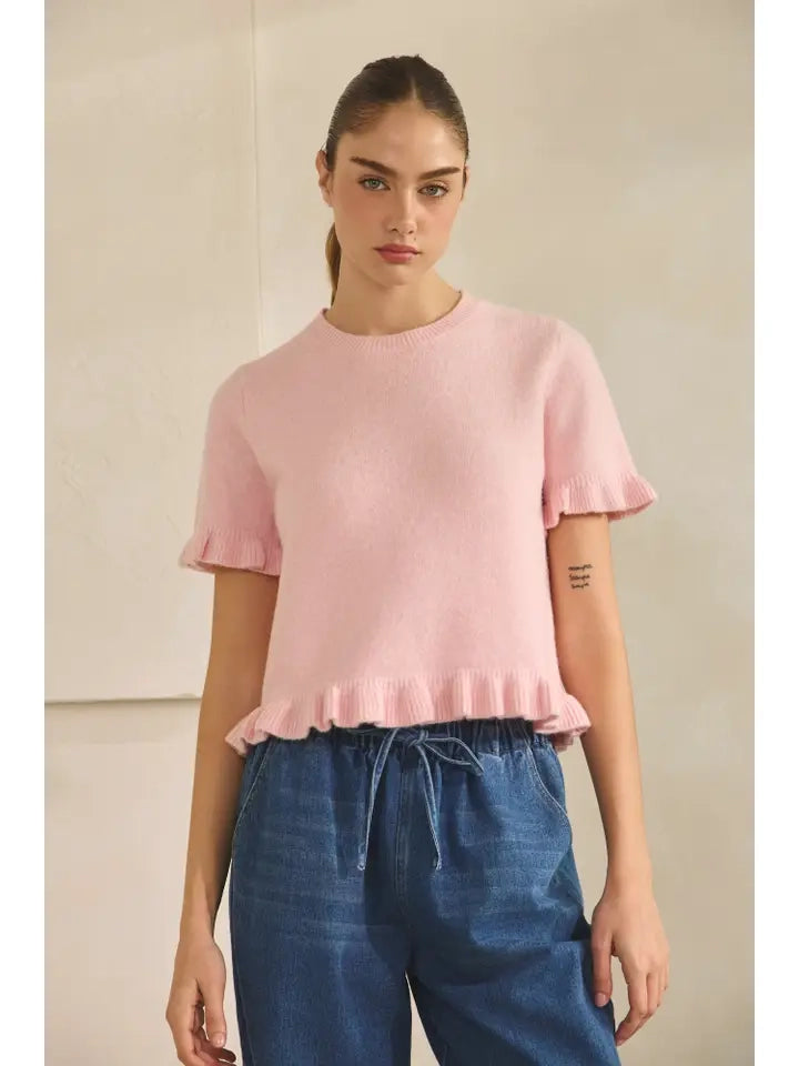 Paris Ruffle Sweater Top - Pink