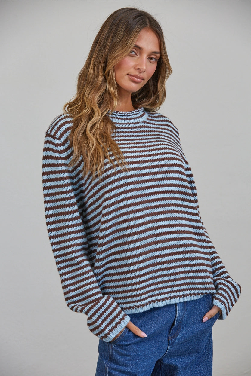 Bailey Sweater in Chocolate & Blue