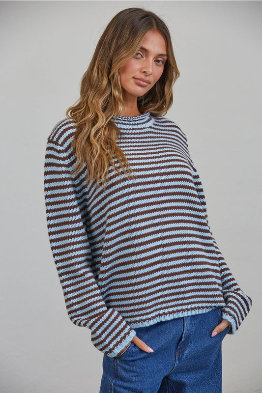 Bailey Sweater in Chocolate & Blue