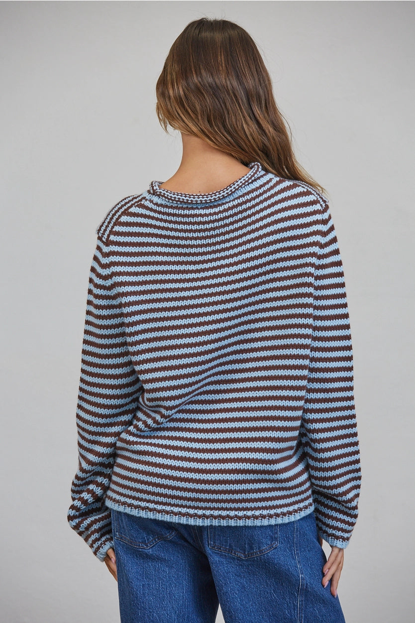 Bailey Sweater in Chocolate & Blue