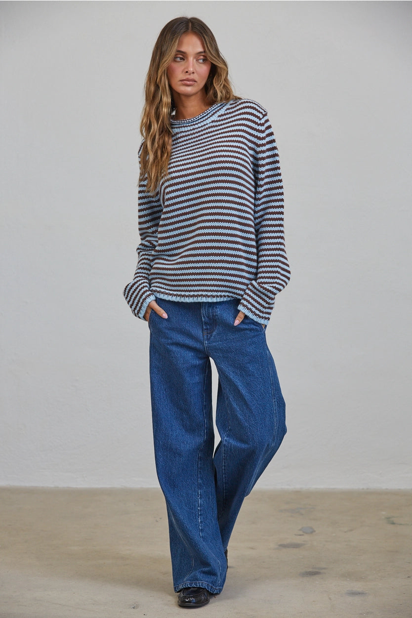 Bailey Sweater in Chocolate & Blue