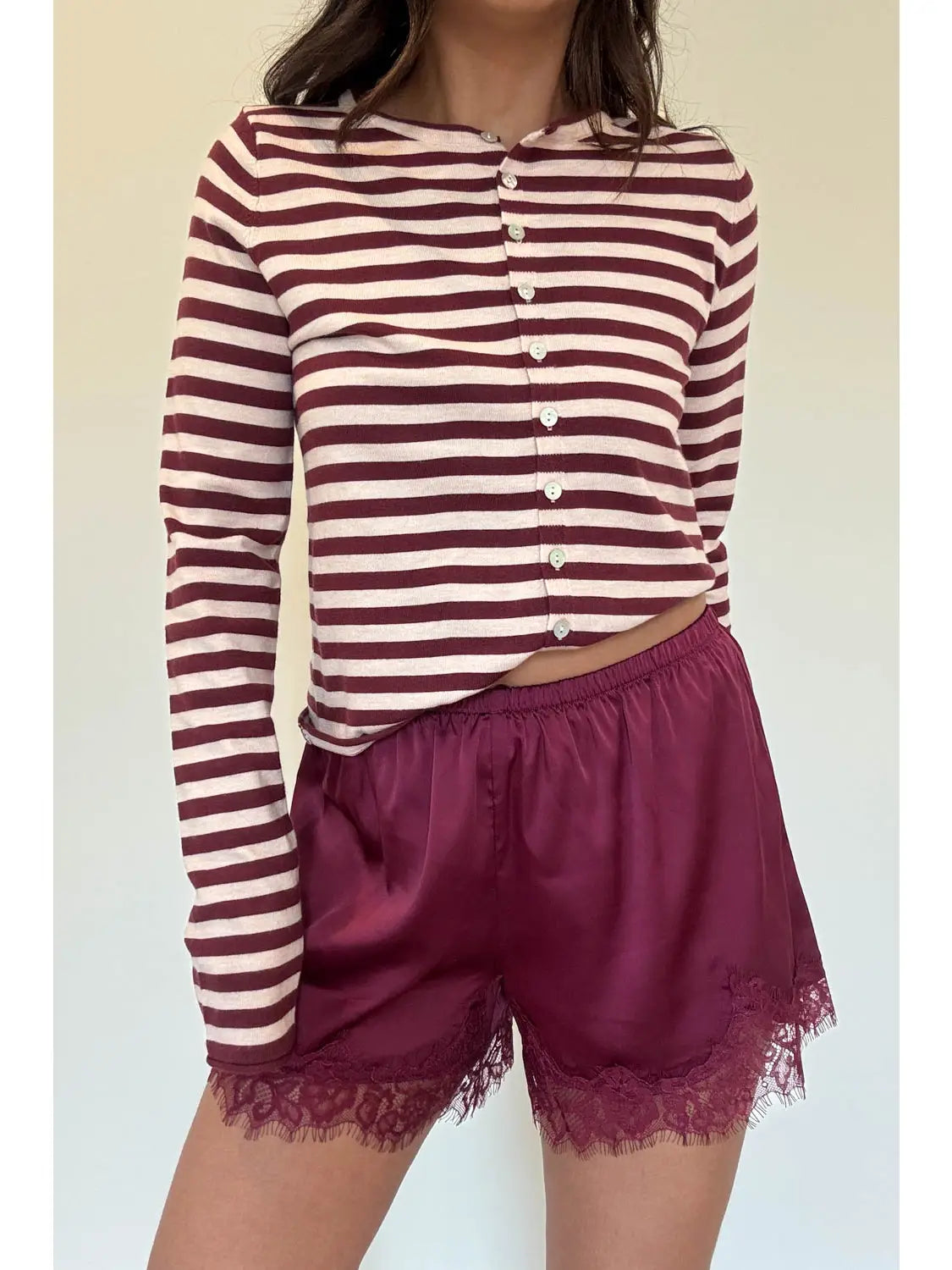 Merlot Satin Lace Shorts
