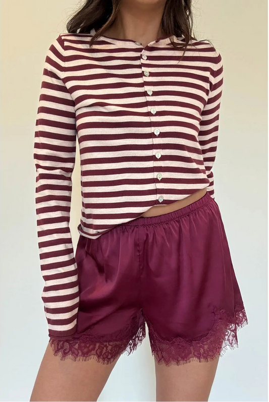 Merlot Satin Lace Shorts