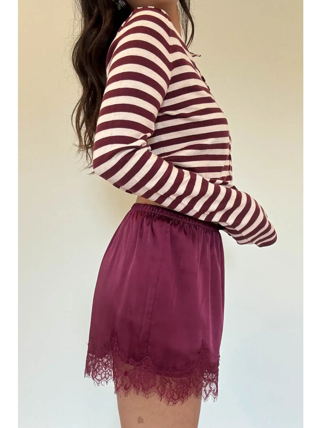 Merlot Satin Lace Shorts