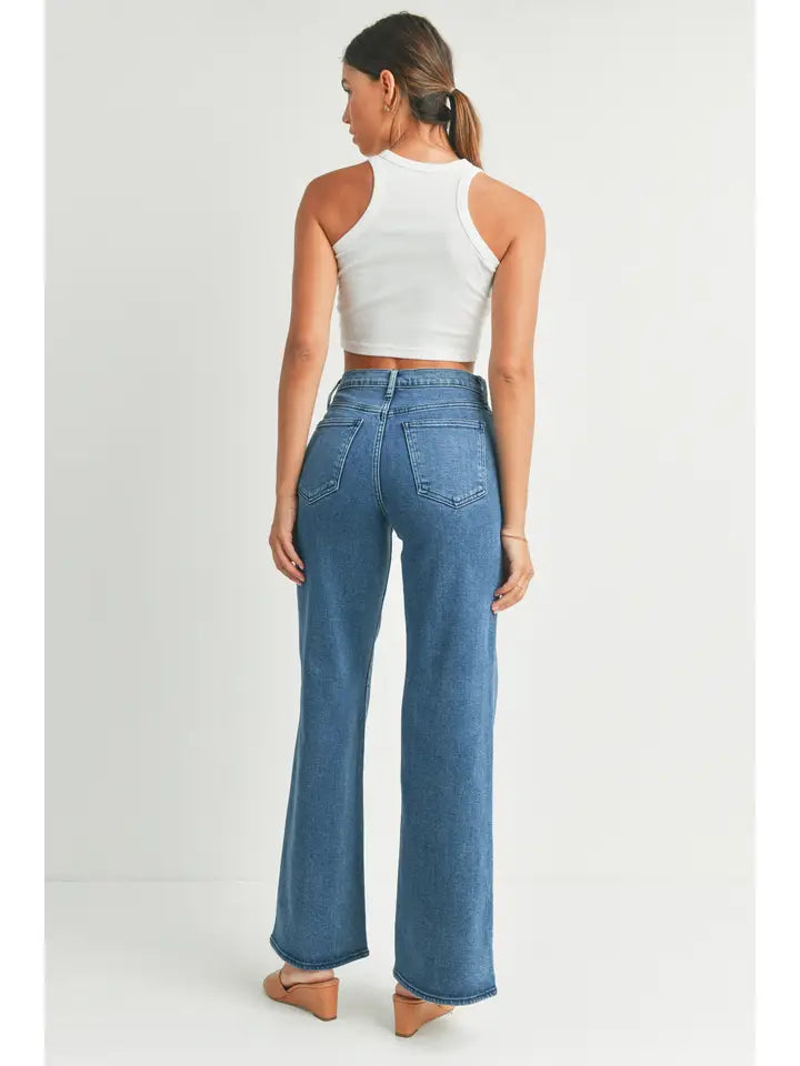 Medium Wash Wide Leg Palazzo Denim