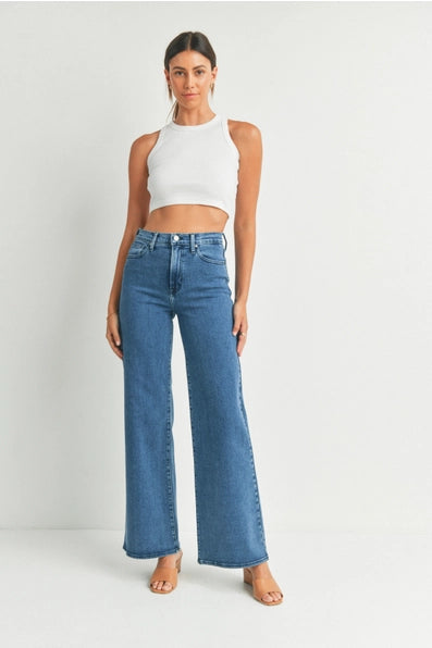 Medium Wash Wide Leg Palazzo Denim