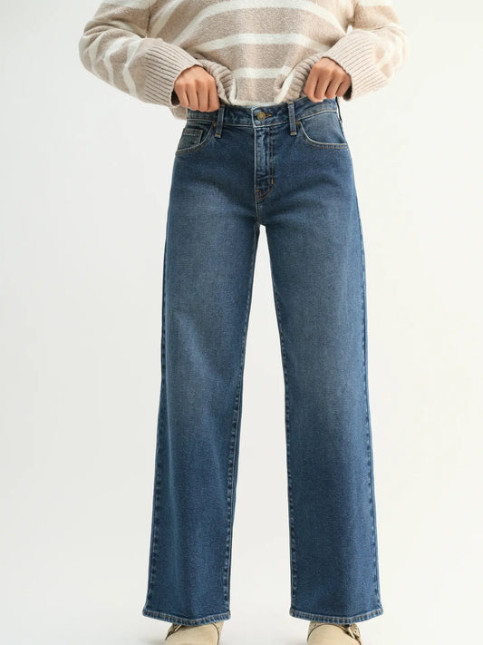 Dark Wash Mid Rise Slim Wide Leg