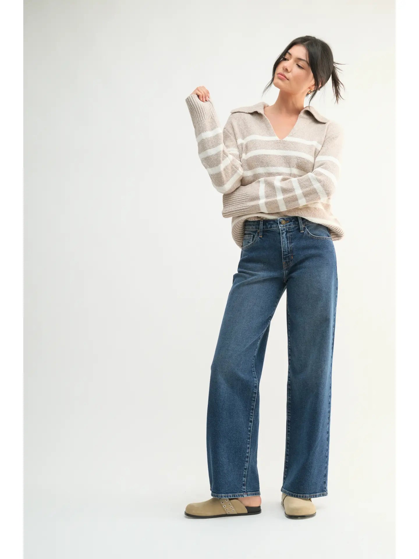 Dark Wash Mid Rise Slim Wide Leg